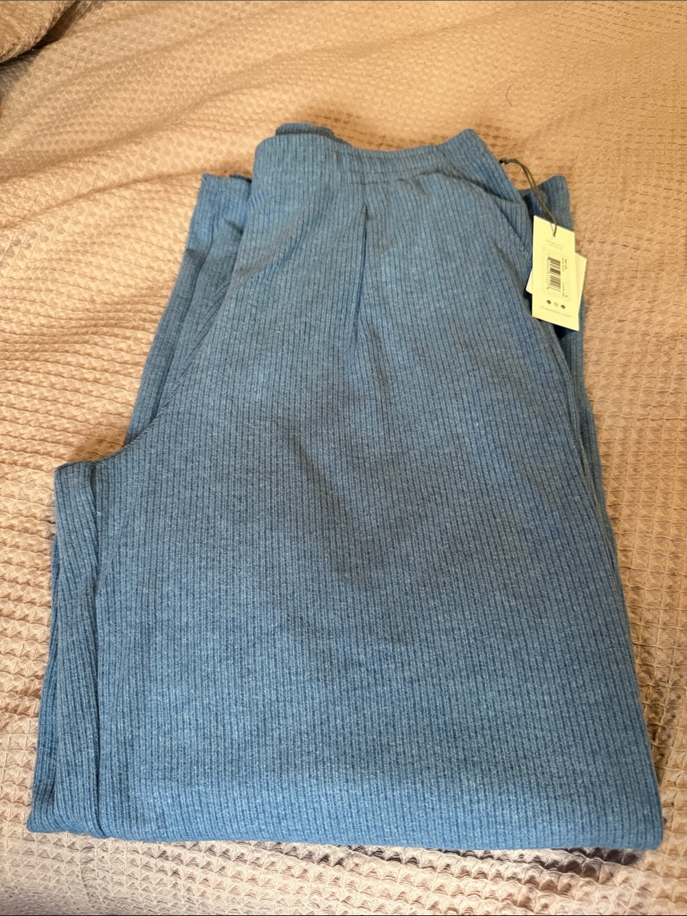 Three Dots Ribbed Wide-Leg Pants in Dusty Blue